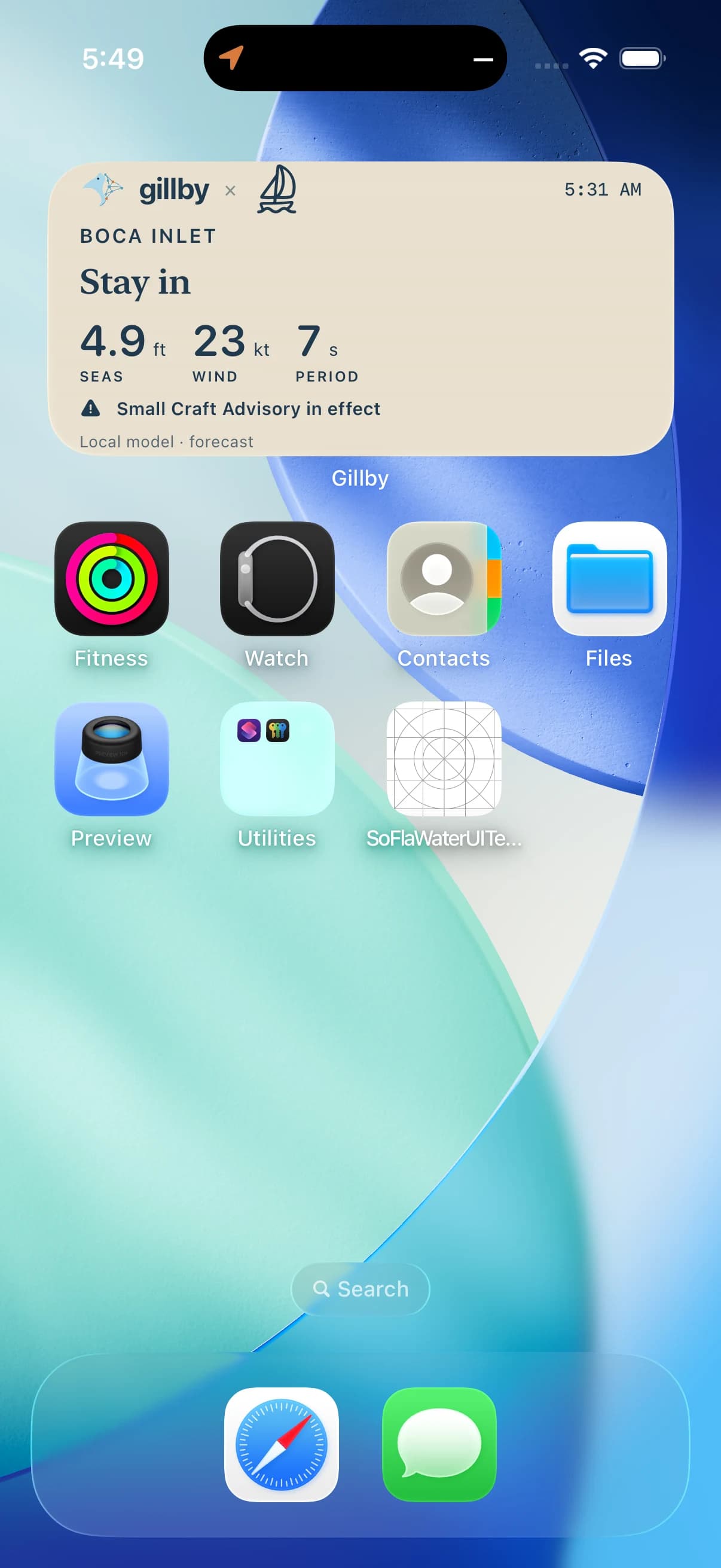 Gillby conditions widget on an iPhone Home Screen